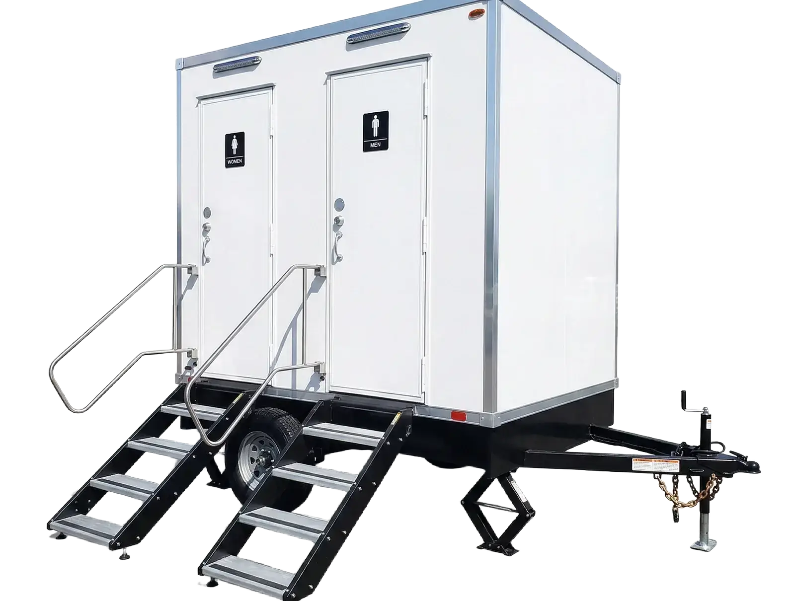 Climate-controlled VIP restroom trailer interior for weddings and corporate events